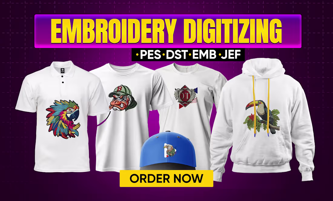 Cover image for Convert logo into embroidery digitize pes jef emb in 1 day