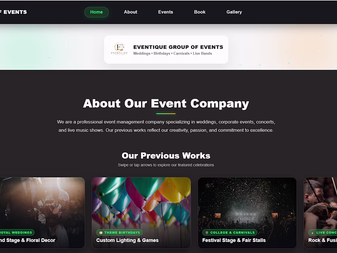 Cover image for Project title:
Event Management & Booking