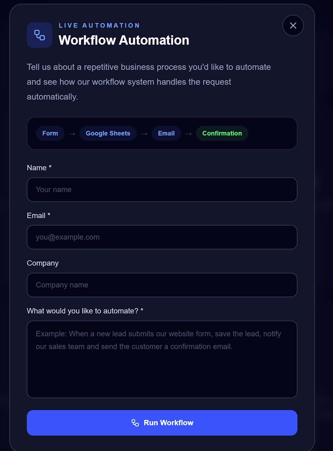 Cover image for Workflow Automation

Intelligent workflow automation designed