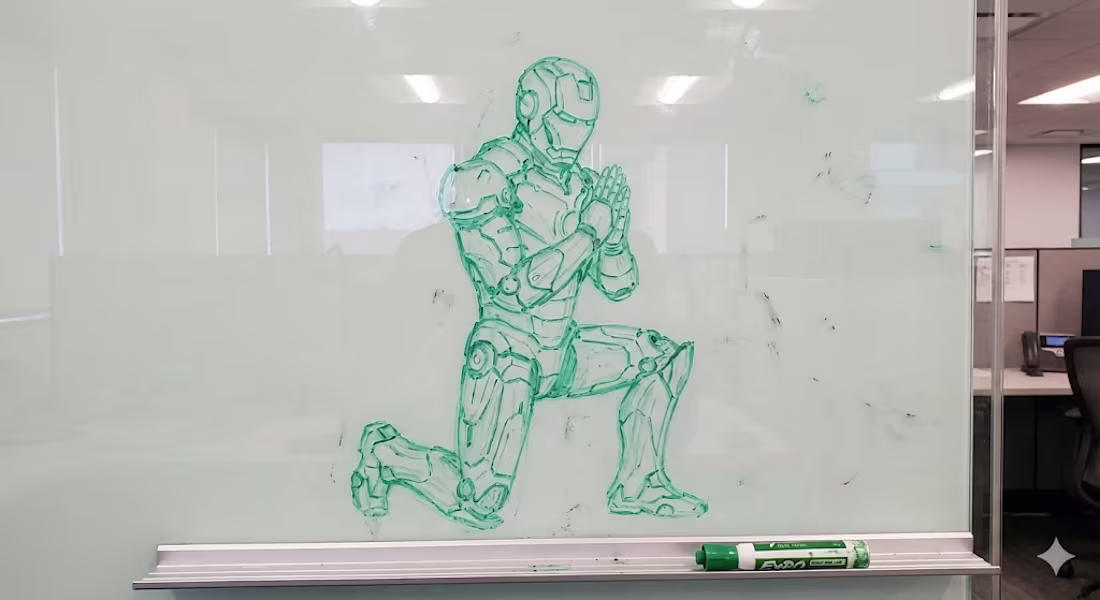 Cover image for Prompt - Create a photo of Iron Man kneeling and praying, dr...