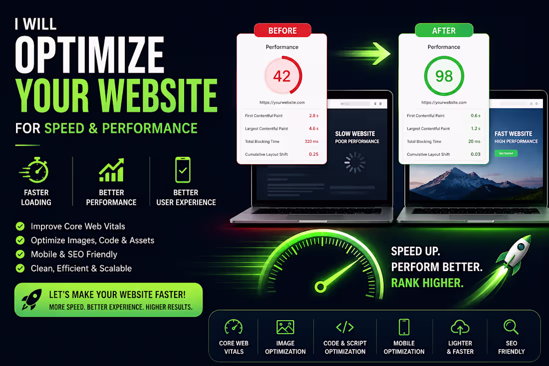 Cover image for I will optimize your website for speed and performance