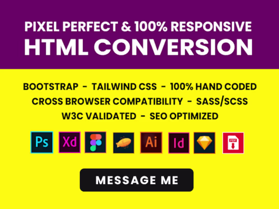 Cover image for PSD, XD, AI, Figma to Responsive HTML 