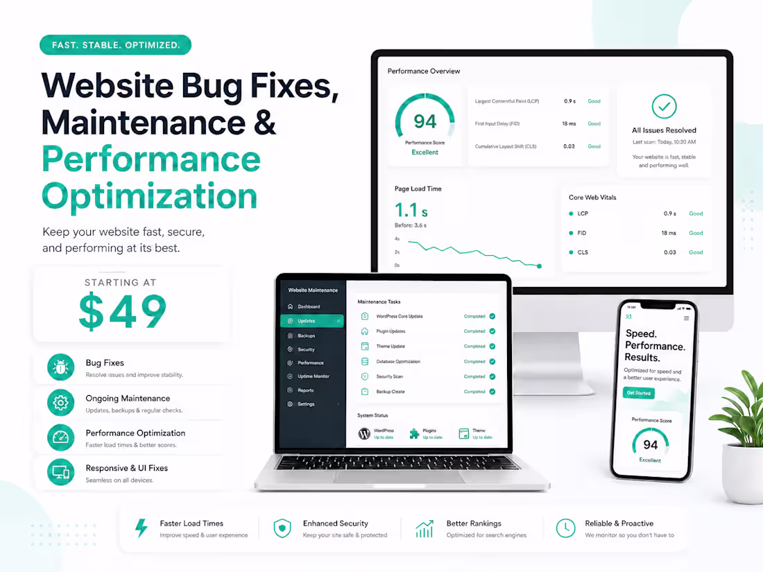 Cover image for Website Bug Fixes, Maintenance & Performance Optimization
