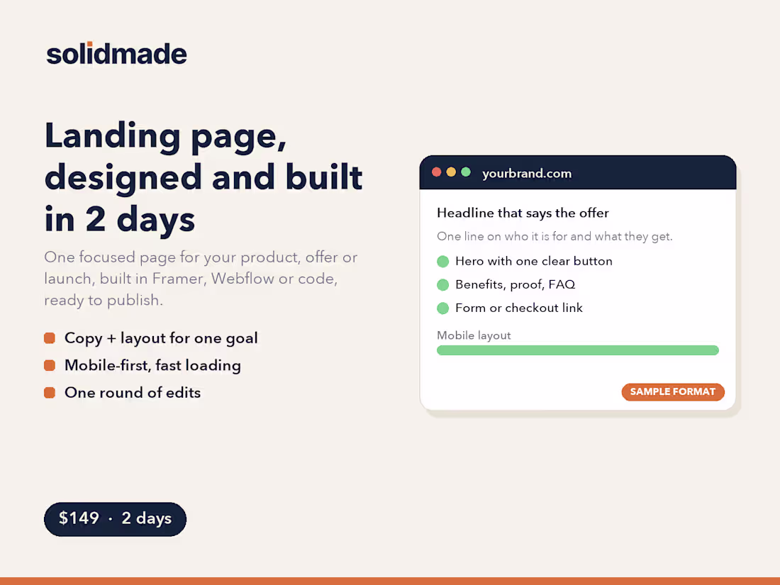 Cover image for Landing page, designed and built in 2 days