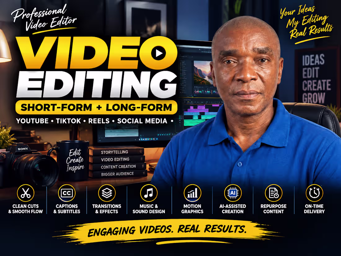 Cover image for Short-Form & Long-Form Video Editing for YouTube, TikTok, Reels 