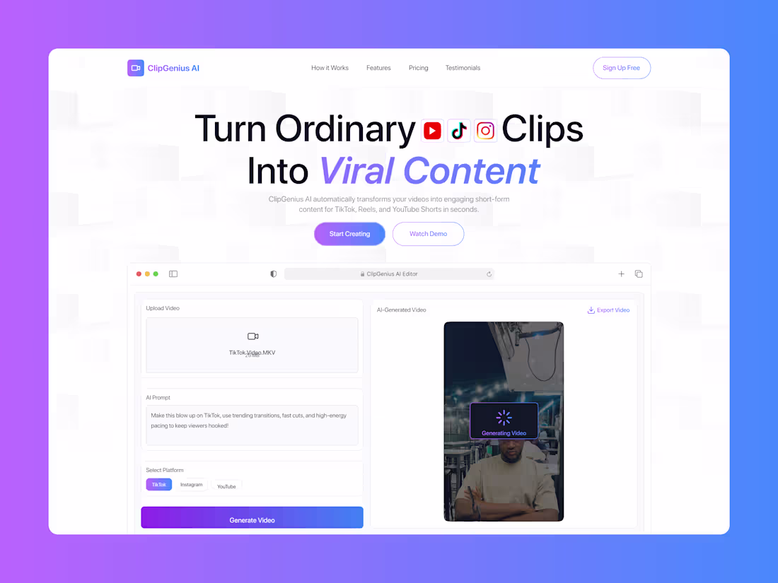 Cover image for ClipGenius AI Framer Landing Design and Development