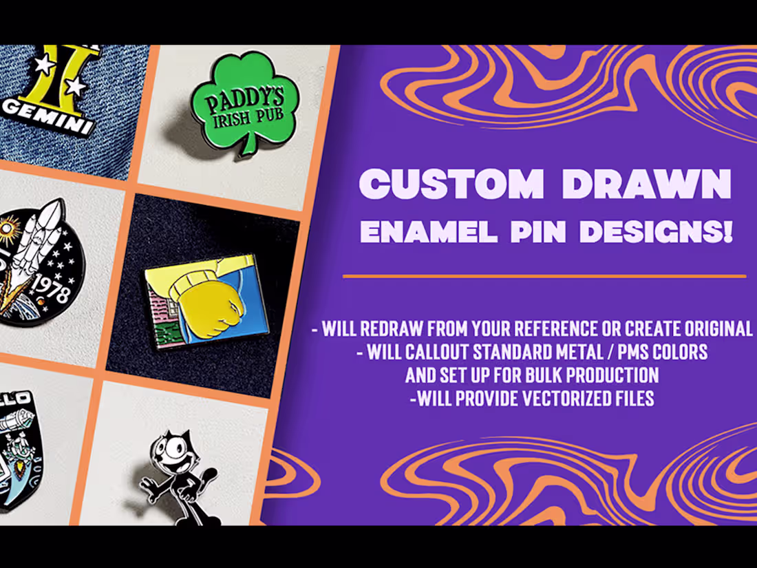 Cover image for I will draw from reference or create original enamel pin designs