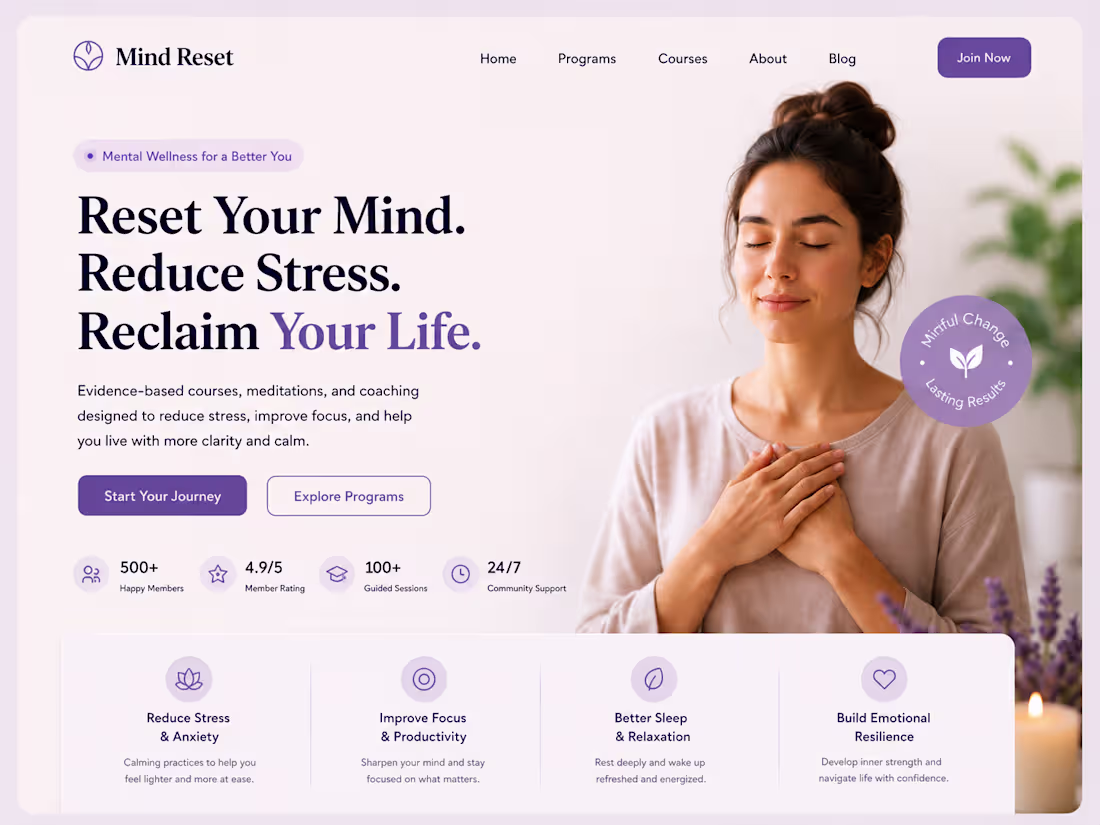 Cover image for Mind Reset Kajabi Wellness Platform Design