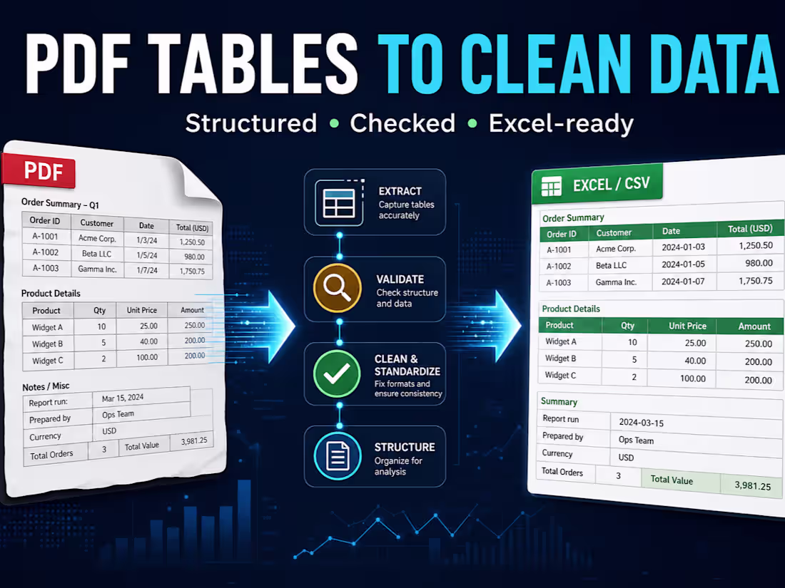 Cover image for I will extract PDF tables into a clean spreadsheet