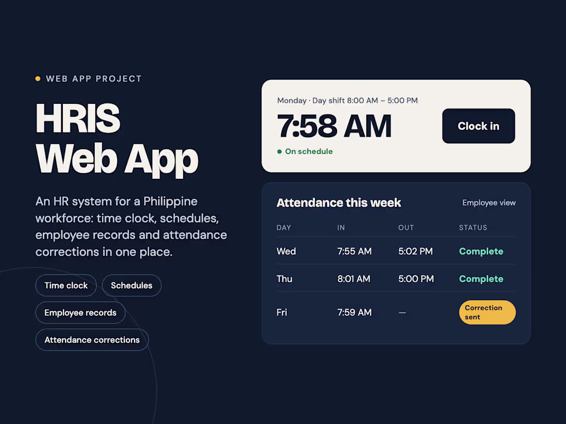 Cover image for Project title:
HRIS Web App: Time