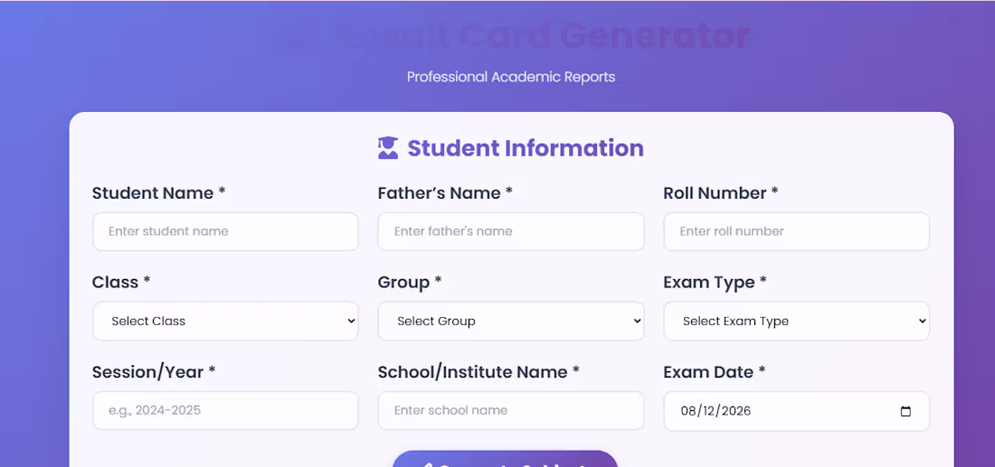 Cover image for Professional Looking Result Card Generator