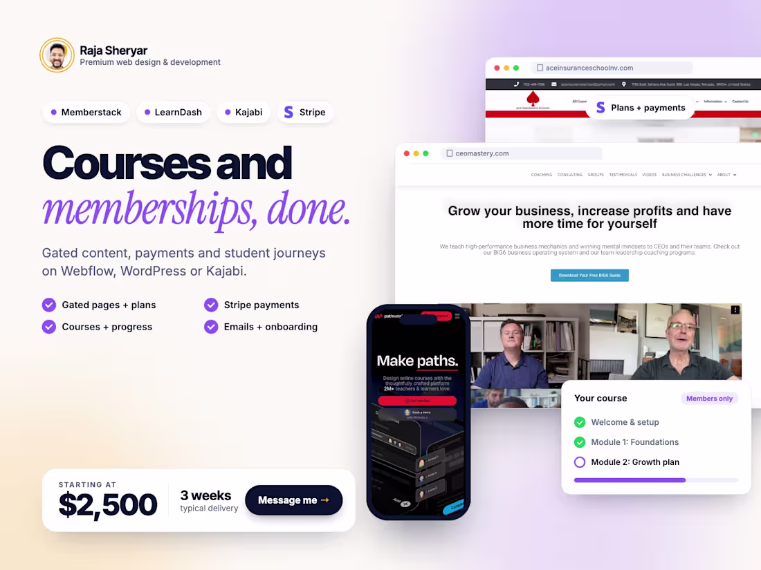 Cover image for Membership & LMS Sites: Memberstack, LearnDash, Kajabi