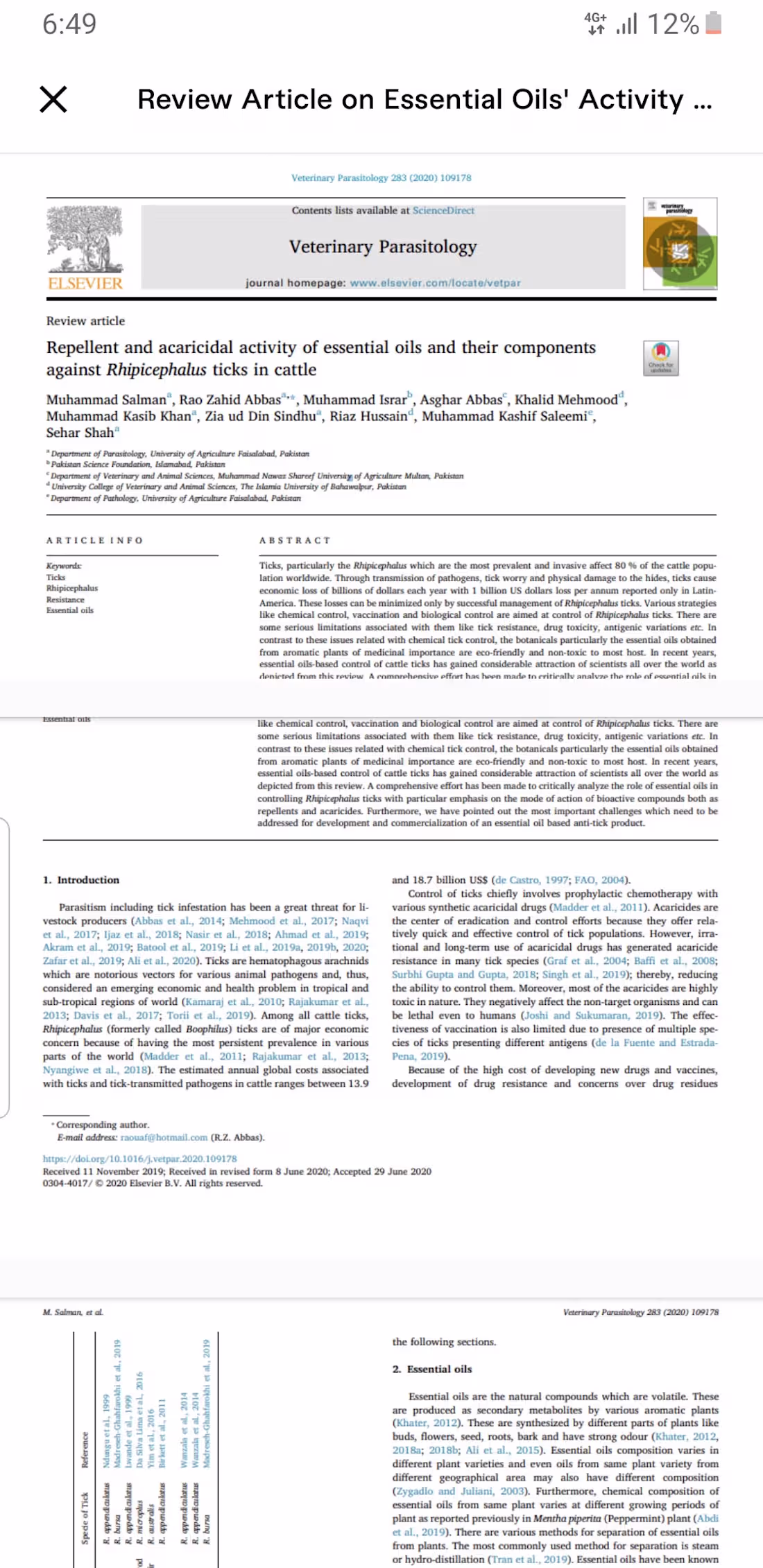 Cover image for Review Article on Essential oils Article against