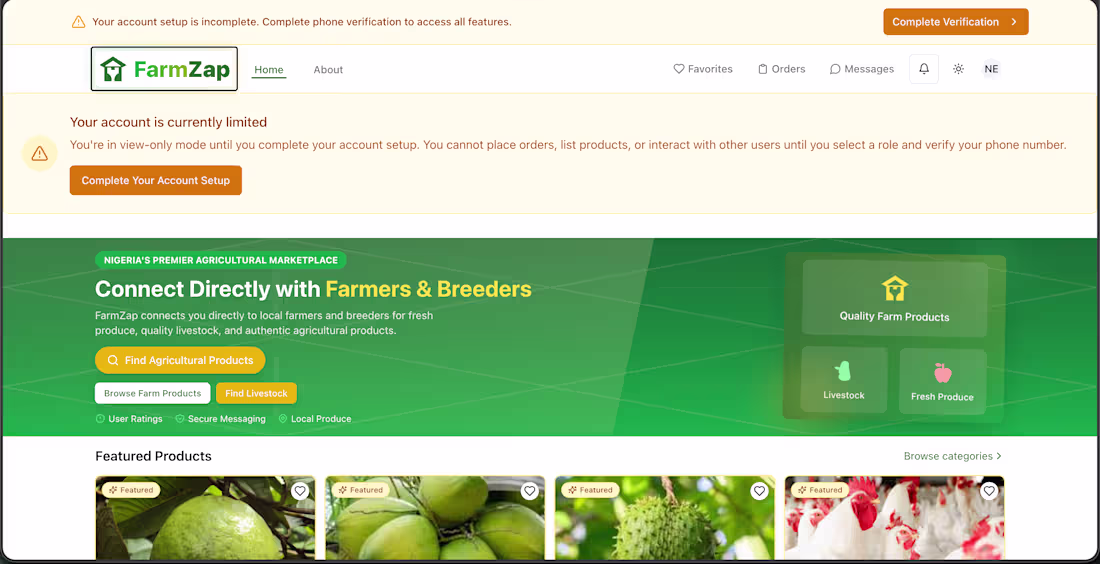 Cover image for FarmZap: Nigerian Agricultural Marketplace