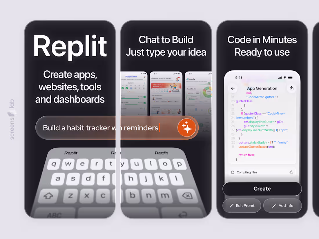 Cover image for App Store Screenshots · Replit VibeCode AI Builder We redesi...