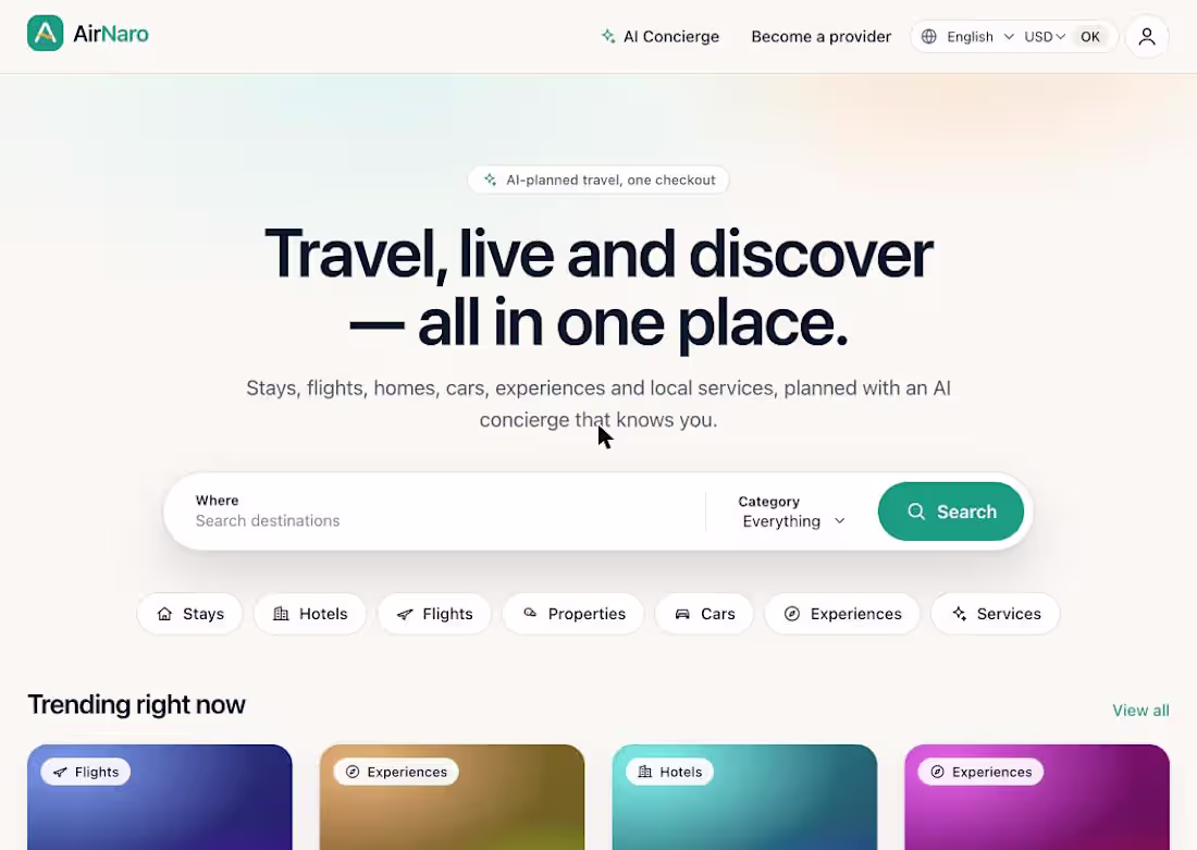 Cover image for AirNaro: AI-Planned Travel Marketplace