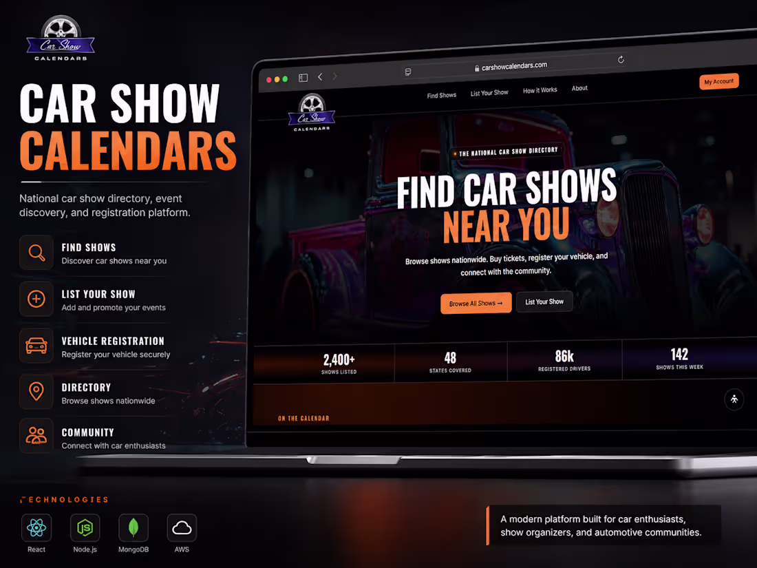 Cover image for Car Show Calendars — Event Platform & Ecommerce Development