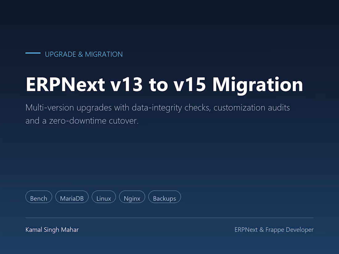 Cover image for ERPNext v13 to v15 Migration, Zero Downtime