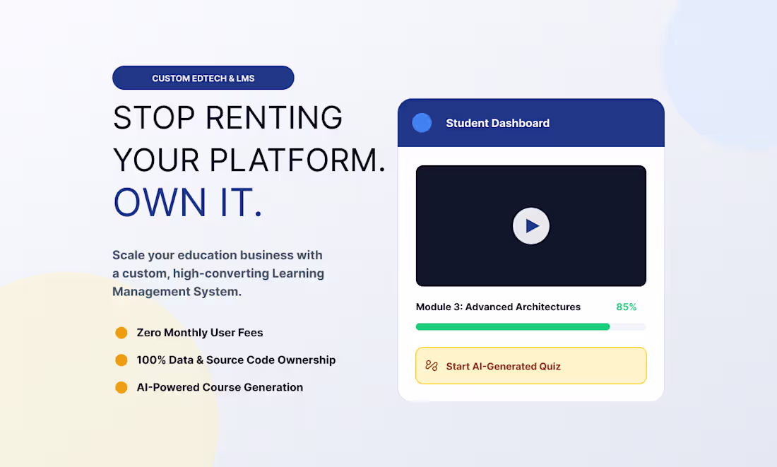 Cover image for Custom Learning Management or course platform with Node.js React