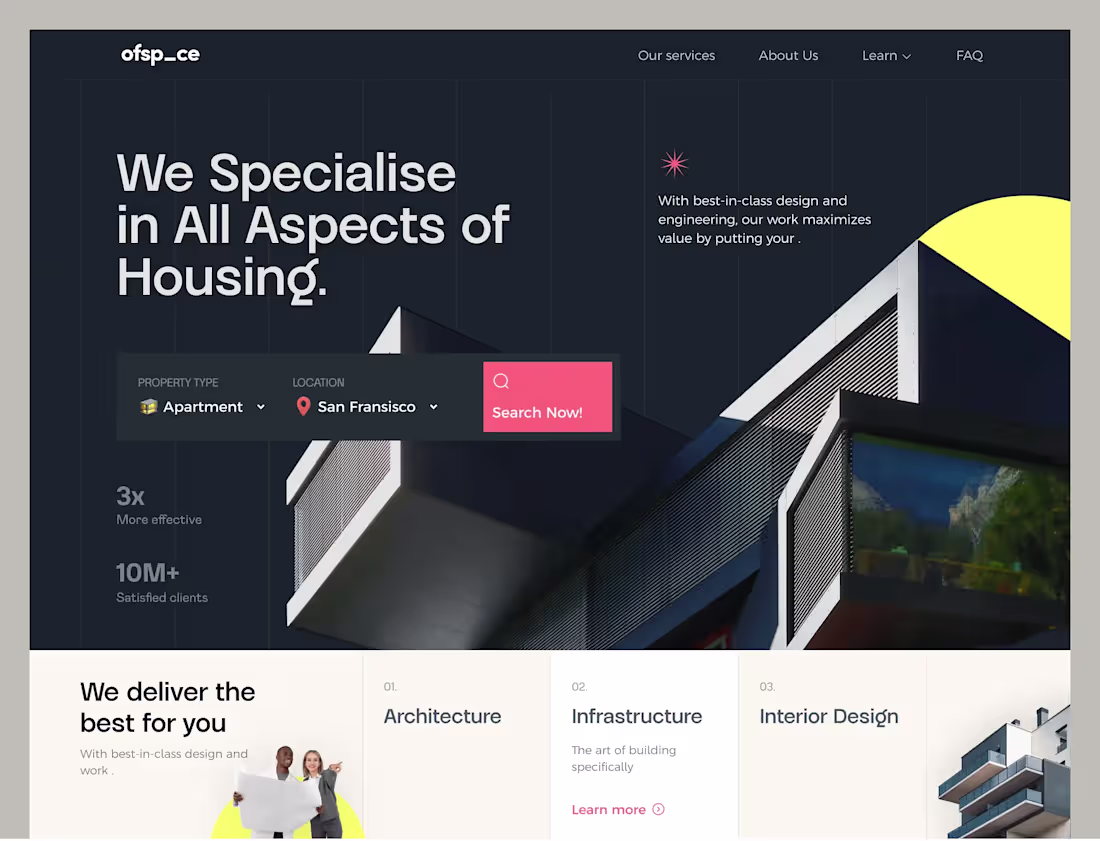 Cover image for This housing website UI design is focused on creating a stre...