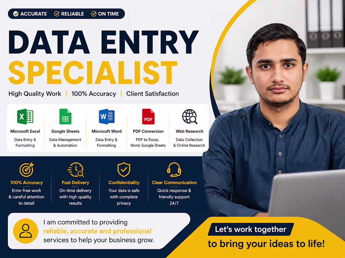 Cover image for Data Entry | Excel | PDF Conversion | Web Research