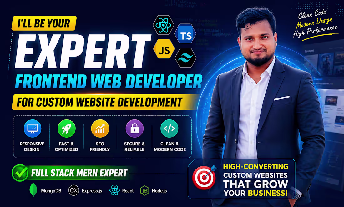 Cover image for Expert Front end web developer for custom website developmet