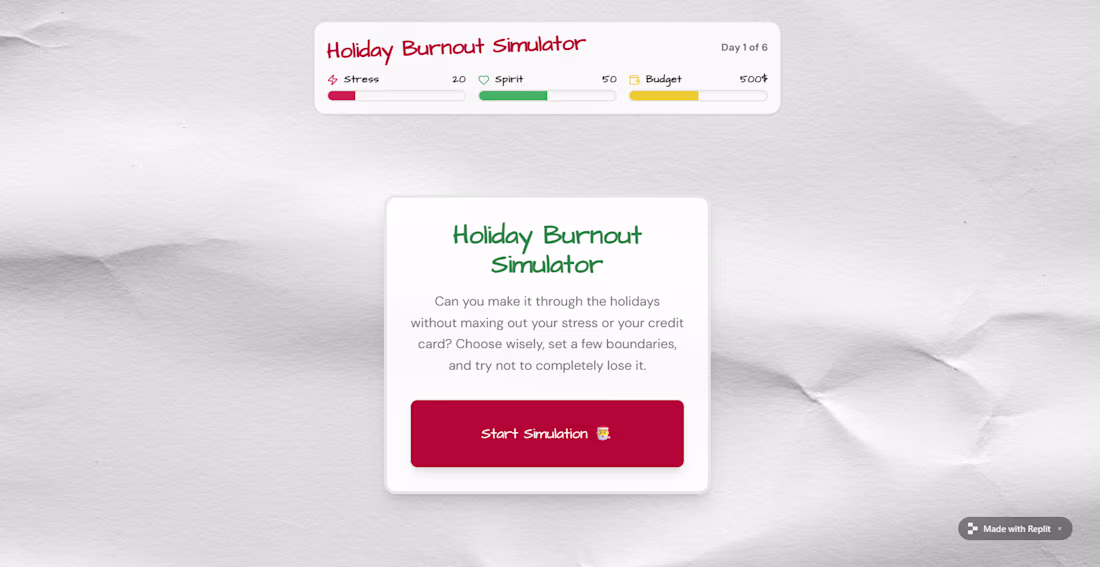 Cover image for Holiday Burnout Simulator I built a playful, compassionate h...