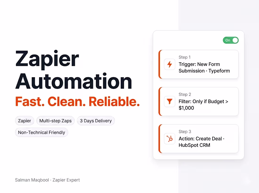 Cover image for Zapier Automation — Fast, Clean, Done Right