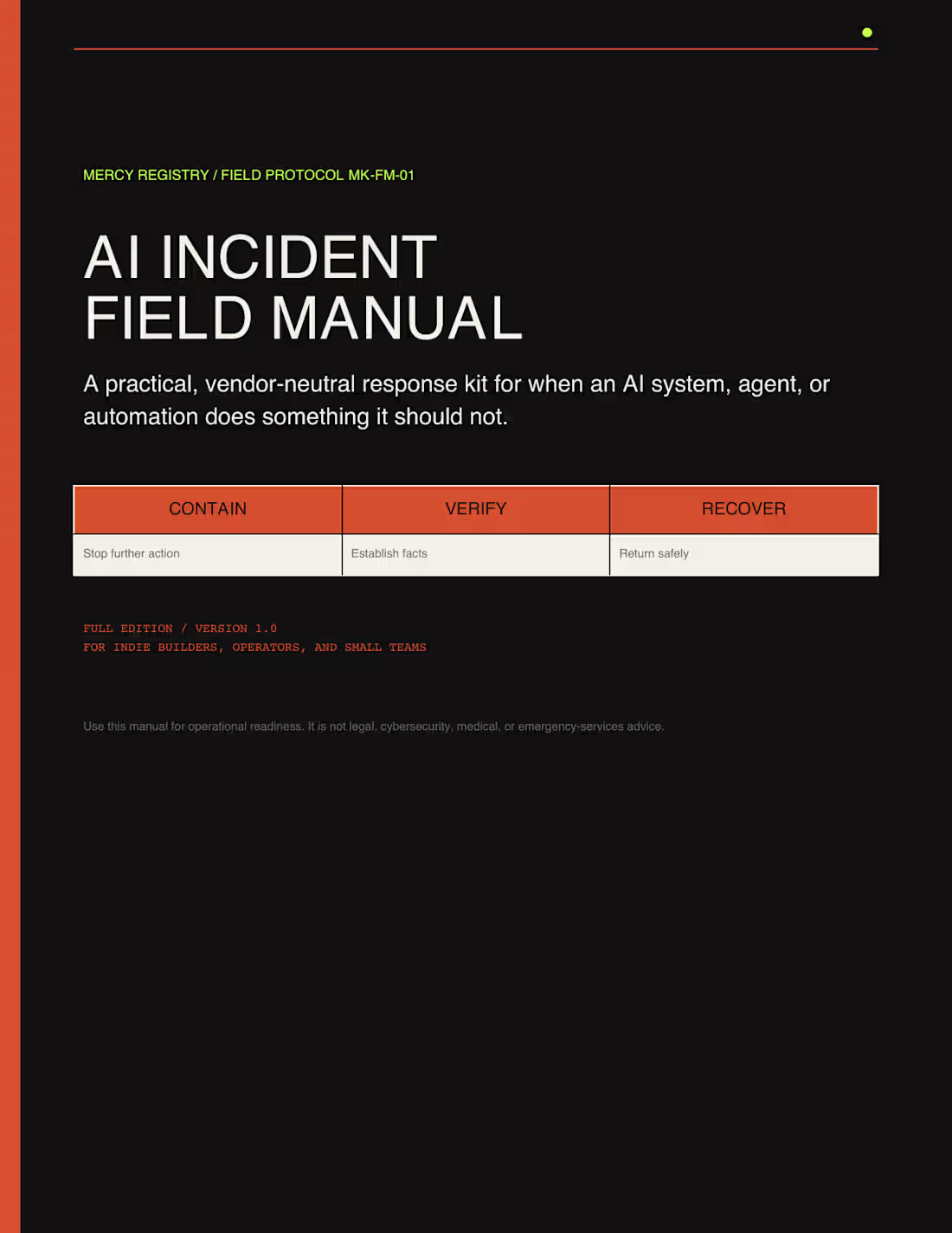 Cover image for AI Incident Field Manual —