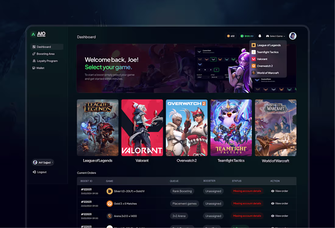 Cover image for Dashboard Design For A Gaming Platform