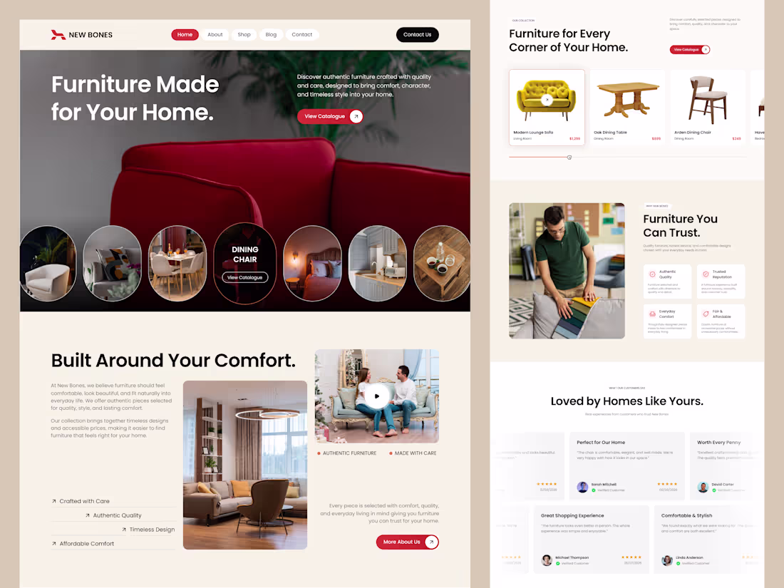 Cover image for New Bones, Furniture E-commerce Landing Page, UI/UX Case Study