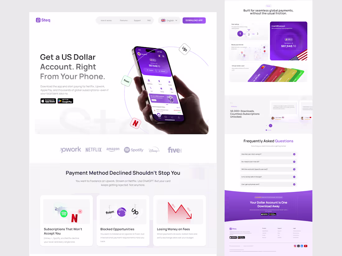 Cover image for Steq — Fintech Landing Page Design