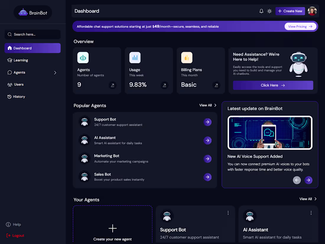 Cover image for AI SaaS Dashboard & Chatbot Platform