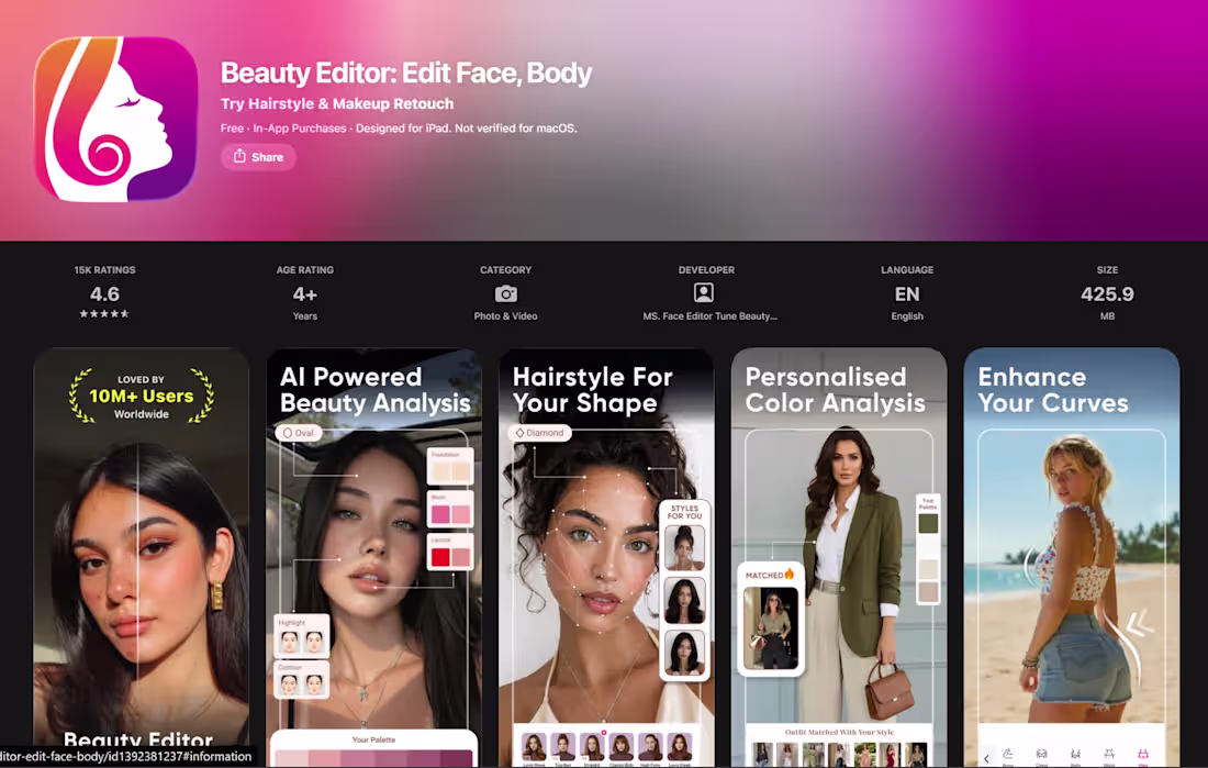 Cover image for Beauty Editor: Edit Face, Body