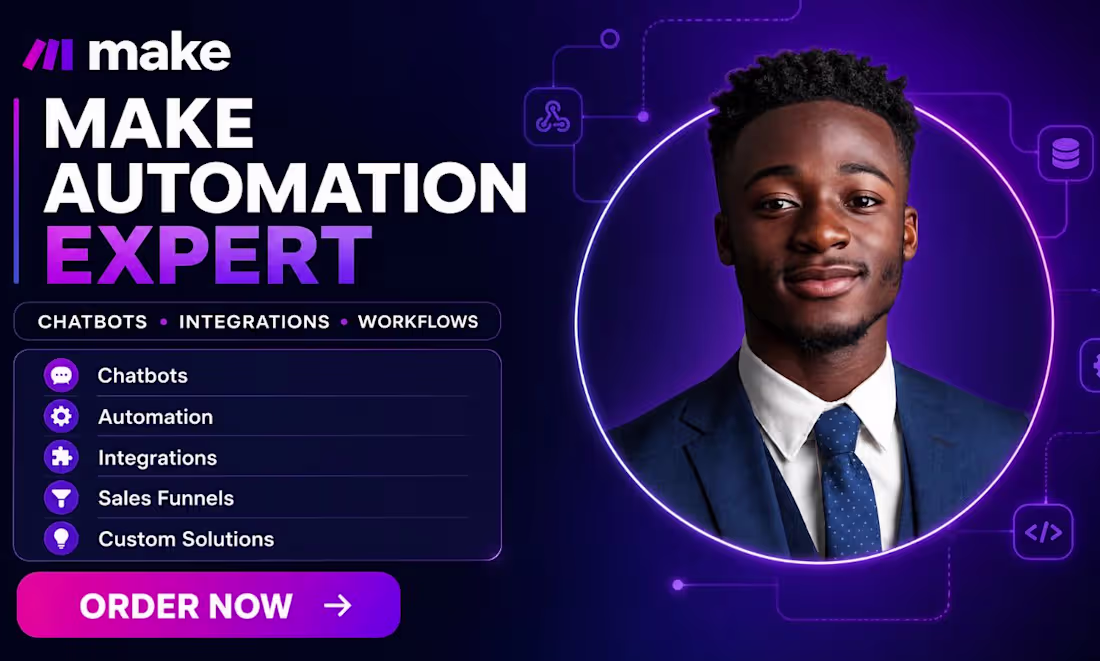 Cover image for make com automation make com made com make automation integromat