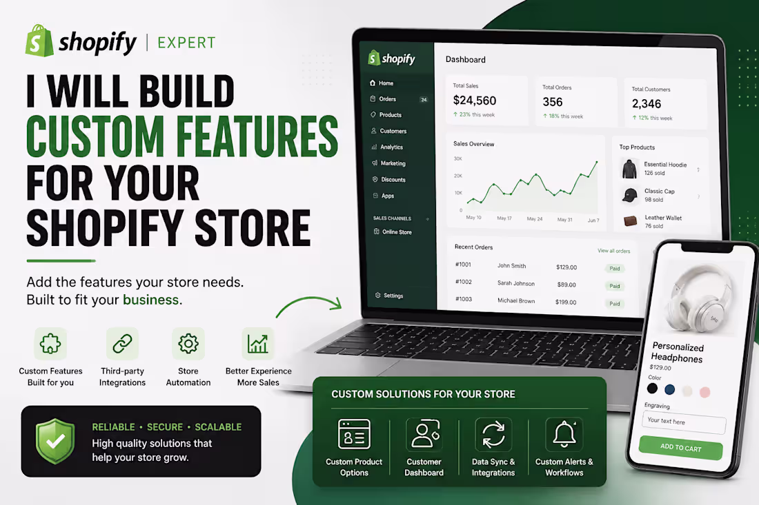 Cover image for I will build custom Shopify features and integrations