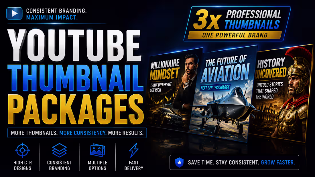 Cover image for 3 Custom YouTube Thumbnails — High-CTR Bundle
