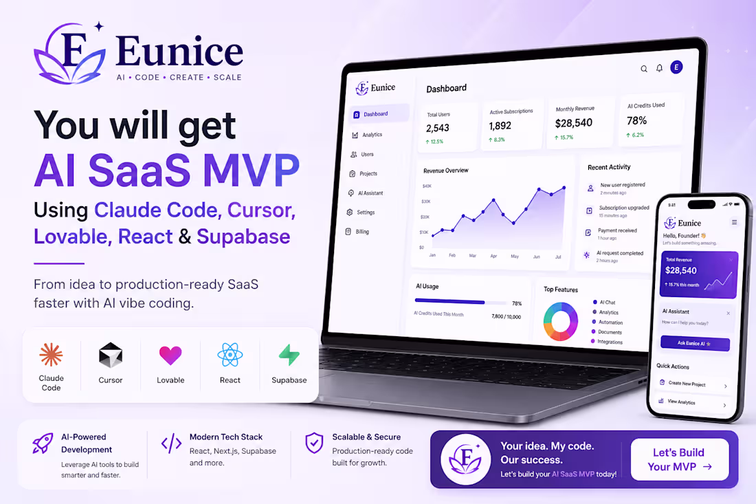 Cover image for AI SaaS MVP using Claude Code, cursor, Lovable, React & Supa