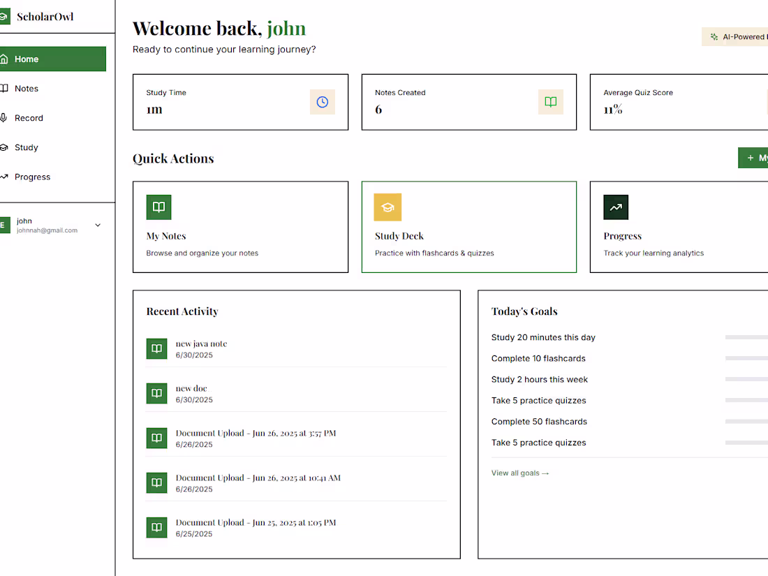 Cover image for ScholarOwl - Smart Note-Taker & Exam Prep