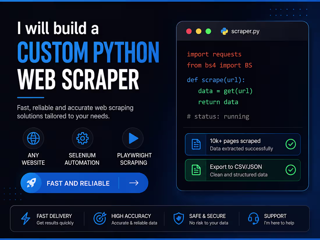 Cover image for I will build a custom python web scraper for any website