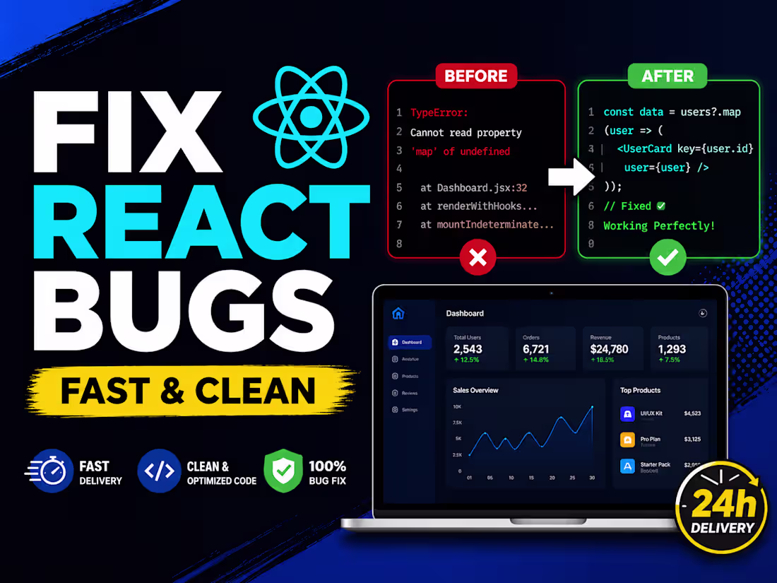 Cover image for I will fix React and Next.js bugs, errors and issues fast