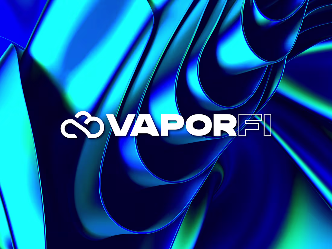 Cover image for Official VaporDEX branding: a fluid, metallic blue abstract ...
