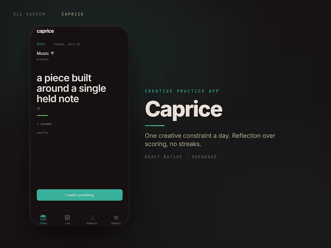 Cover image for Caprice: a daily creative-practice app I designed and built