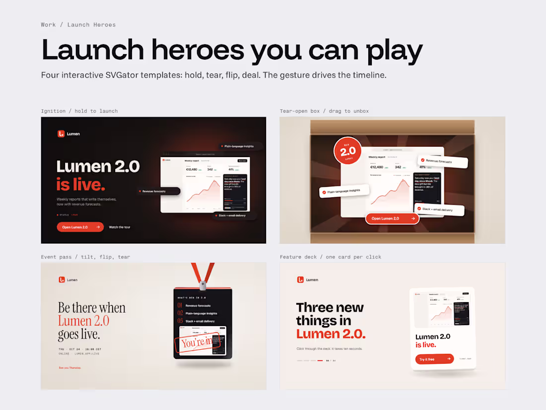 Cover image for Interactive launch hero for your next release (SVGator)