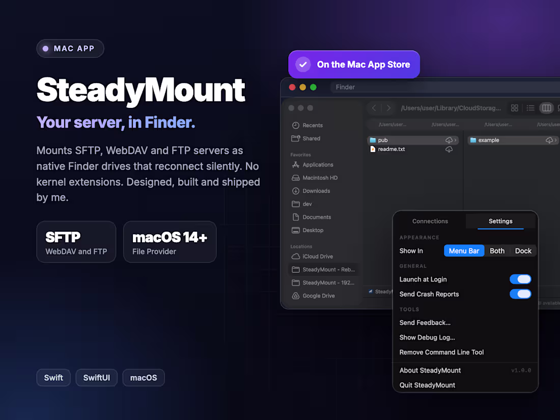 Cover image for SteadyMount: Mac app that mounts remote servers in Finder