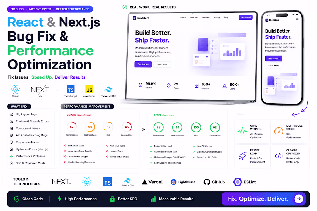 Cover image for React & Next.js Bug Fix & Performance Optimization