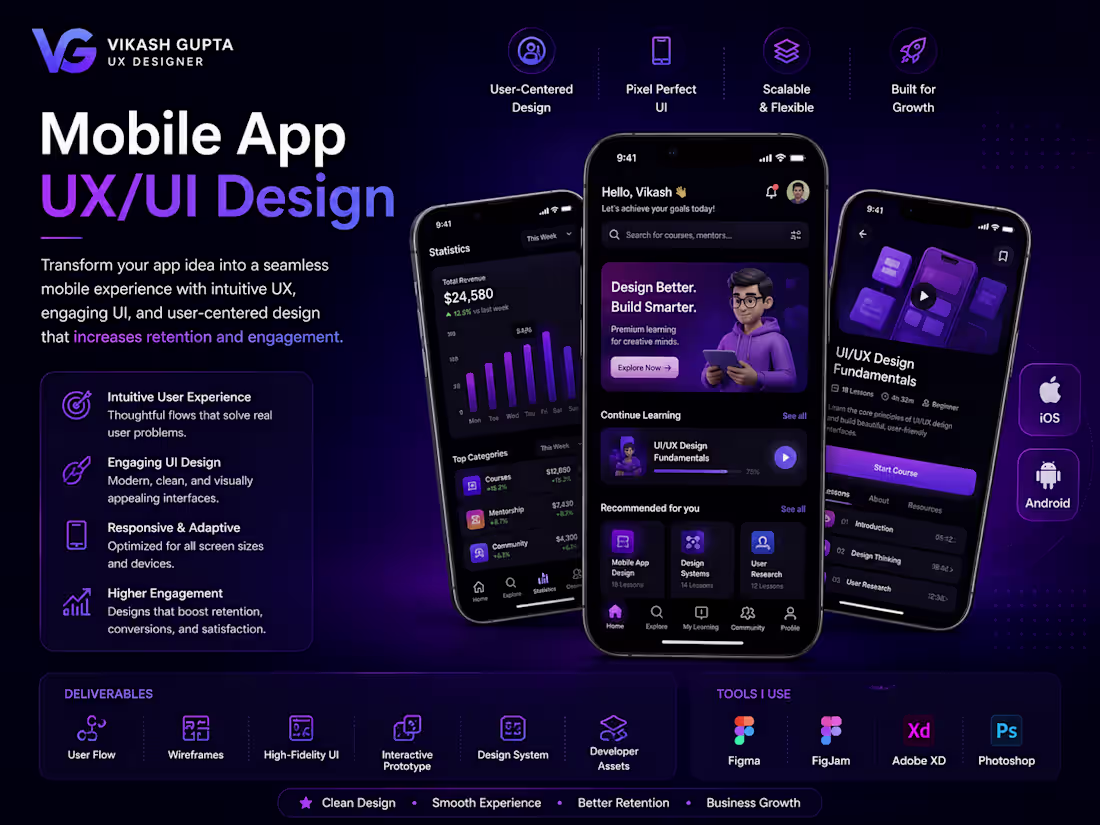 Cover image for Mobile App UX/UI Design