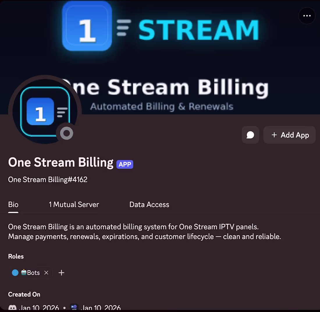 Cover image for IPTV Payment Manager
1 Stream IPTV
