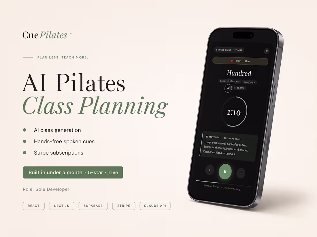 Cover image for CuePilates, an AI-powered Pilates SaaS