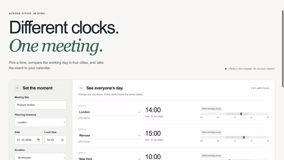 Cover image for Timebridge — JavaScript Time-Zone Planner
